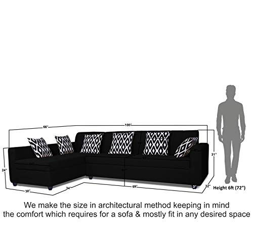 Image of Adorn India Rio Highback L Shape 6 Seater Sofa Set (Left Side Handle)(Black)