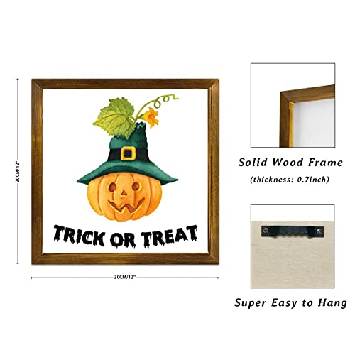 Tableau Halloween Witch Pumpkin 30cm style chrétien avec cadre robuste
