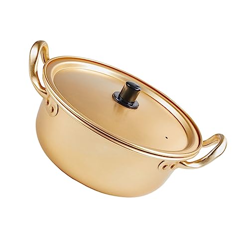 Zerodeko 1 Pieza Olla De Fideos Instantáneos Coreanos De Batidor Tazón Grande De Ramen Caldo Protectores De Ollas y Sartenes Manejar Microonda Multi Plato Aluminio Golden