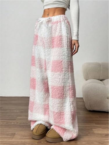 Image of ZAFUL Women's Fuzzy Plush Pajama Pants Wide Leg Pj Bottoms Lounge Pants | Soft Fluffy Sleep Pants Drawstring Elastic Waist Teddy Pjs for Women No Pockets