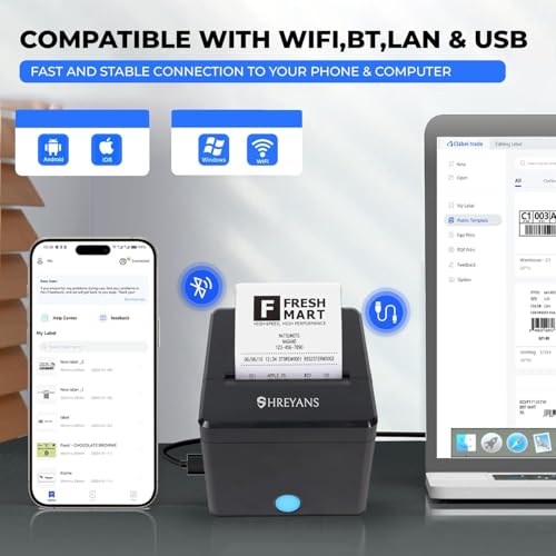 Image of Billing Printer Machine with POS Software | SHREYANS KP307 80mm Thermal Receipt Printer with Auto Cutter, USB, Bluetooth, WiFi & Ethernet | 14 Days Trial POS System Free