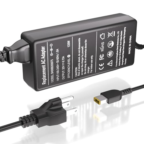 135W AC Charger Fit for Lenovo Ideapad Gaming 3 Series 3-15 Yoga Slim 7 9 IdeaPad Y50-70 Y40-70 Y700 ThinkPad T440p T540p T570 W540 Legion Y50 Y520 Y530 135 Watt Laptop Power Supply Adapter Cord