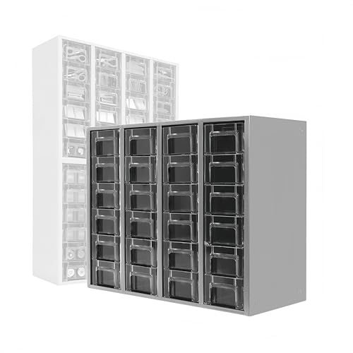 24-Drawer Heavy Duty Metal Parts Cabinet – Bolt and Nut Organizer with Clear PS Drawers, Hardware Storage Cabinet for Workshop Garage or Office, Bolt Bin, Stackable Design, No Assemble
