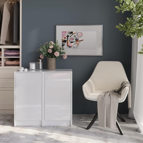 Vicco Sideboard Sherry, White/white high gloss, 80.2 x 76 cm