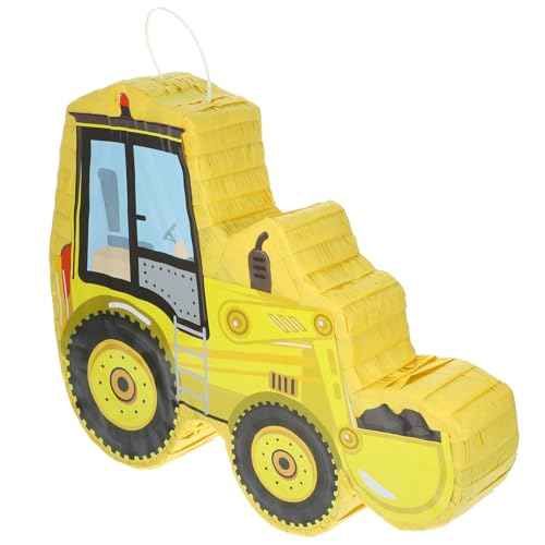POPETPOP Piñata de Excavadora Amarilla para Fiesta de Cumpleaños Piñata de Papel Hecha a Mano Decoración Temática Construcción Juguete Divertido para Eventos y Celebraciones