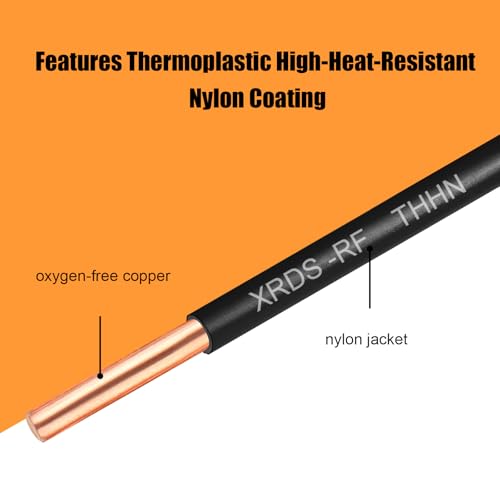 Image of THHN Wire 100 FT, Single Bare Copper Conductor, 14AWG Black Electrical Wire, Solid Building Wire 600V Nylon Sheath Cable for Indoor /Outdoor Applications