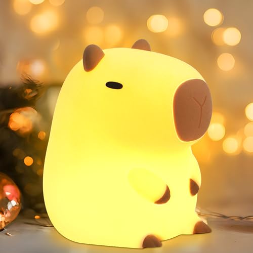 Okayera Süßes Capybara Nachtlicht Silikon LED Tier lampe mit Tragbarem Wiederaufladbarem USB Timer Dimmbar Geburtstags Weihnachts Ostergeschenke Heim Schlafzimmerdekoration