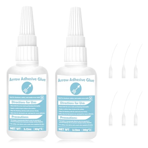Fletching Glue, Fast Curing Arrow Glue?Archery Accessories for Arrow Fletching, Arrow Inserts, Vanes, Feathers, Arrow Fletching Glue Suitable for Aluminium, Carbon Arrows and Wood Shafts,2 x 30g