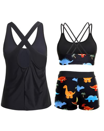 Image of Holipick 3 Piece Tankini Swimsuits for Women Tummy Control Bathing Suits Swim Tank Top with Bra Boy Shorts Teen Swimwear 2026