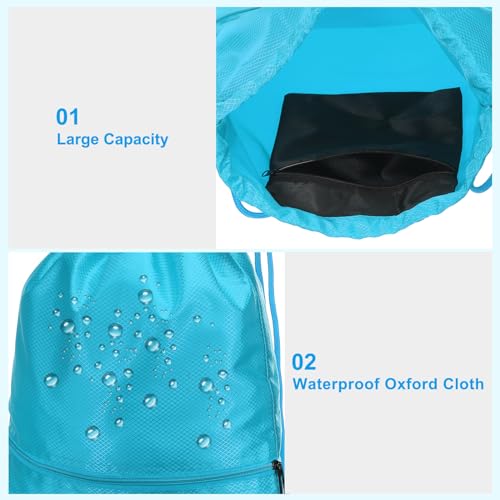 Drawstring Backpack Bag, Drawstring Gym Bags String Backpack with Zip Pocket for Women Men, Lake Blue3