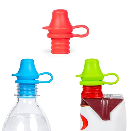 Kiddikap Original Water Bottle Topper for Toddlers – 100% Silicone Sippy Top Spout with Protective Cap makes the Bottle Top a Spill Proof Lid for Kids and Adults - 3 Pack - Original