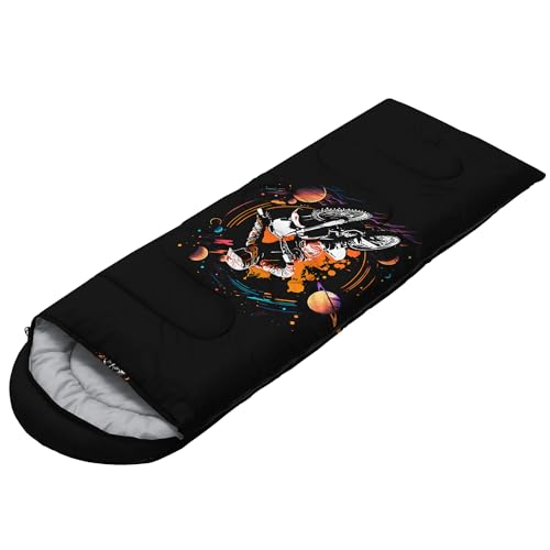 Bolsa de dormir HOSIMA para camping y actividades al aire libre, patrón de motocicleta, color negro, tamaño 90 pulgadas por 32 pulgadas, capacidad individual. miniatura 3