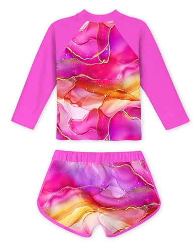 Image of TUONROAD Girls 2 Pieces Rash Guard Swimsuit Long Sleeve Tankini for 4-10 Years