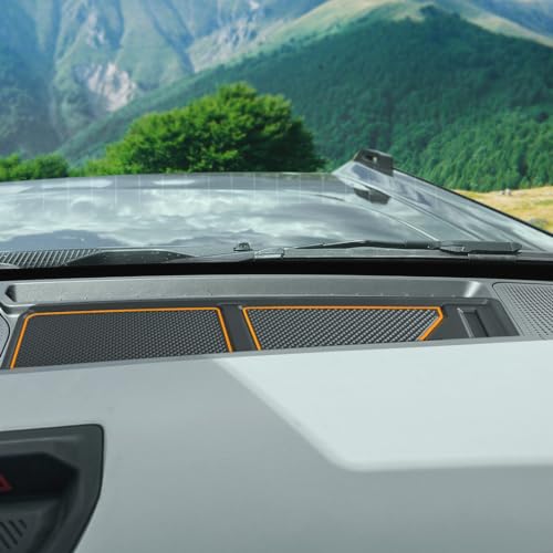 Auovo Dash Cover Tray Compatible with Ford Bronco Accessories 2021 2022 2023 2024 2025 Anti-Slip Silicone Dashboard Compartments Mat fit Bronco 2/4-Door Interior Dash Pad Liners 3-pc Set (Orange Trim)