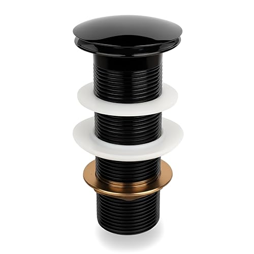 Image of BASSINO Premium 6 Inch Brass Waste Coupling /Washbasin Drainer /Rust-Proof Pop-Up for Basin /Drain Stopper for Tabletop, Wall-Mount & Pedestal Wash Basins(Glossy Black)