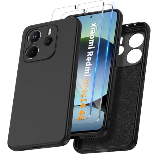 COPIKE Funda Silicona para Xiaomi Redmi Note 14 5G (No para 4G) con 2 Piezas Cristal Templado, Carcasa Protección de La Cámara Antigolpes Delgada Suave TPU, Negro