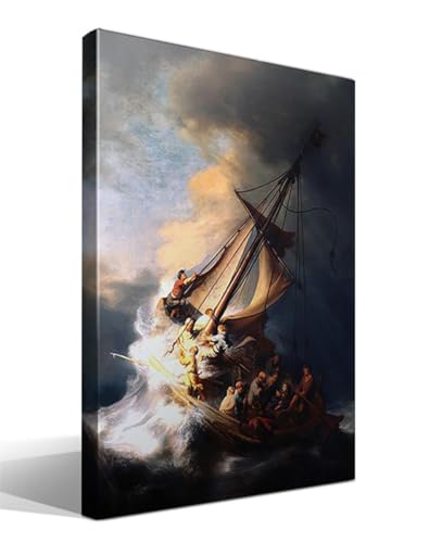 cuadrosfamosos.es | Cuadro | Canvas | Wall Art | La Tormenta en el Mar de Galilea de Rembrandt Harmenszoon van Rijn | Impresión Giclée sobre lienzo de algodón 100% | Bastidor de 3cm | 55x75cm