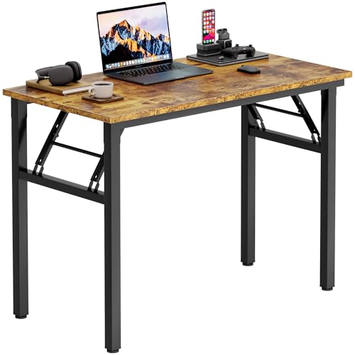 Image of Need Office Computer Desk 35.8 Inch Sturdy Folding Laptop Table Retro | Black Frame Writing Gaming Work Table /Foldable Home Office Desk /Sewing Table, No Assembly Required