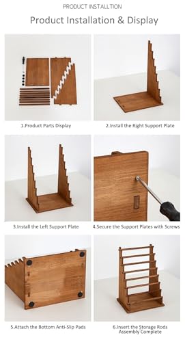 Image of Multi-Tier Wooden Washi Tape & Sticker Organizer, Desktop Display Rack for Craft Storage, Jewelry Bracelets, Ribbons - Gift for Planner Enthusiasts H-8