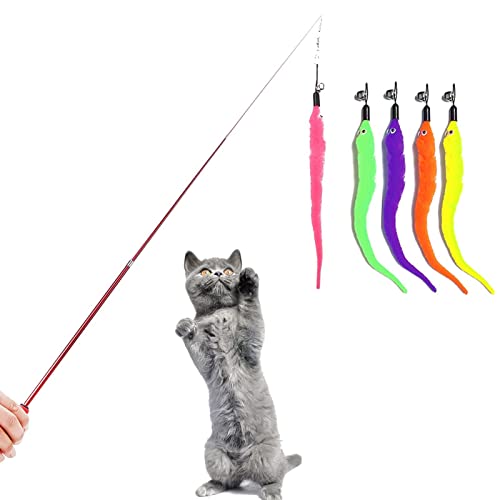Kitten Toys Interactive Cat Toys, varita de gato para gato, caña de pescar telescópica para gatos, juguete interactivo para gatos con 5 reemplazos de algodón para mascotas, todo tipo y edades Cover