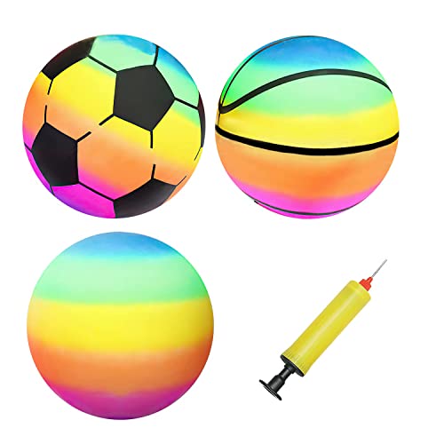 Lot de 3 balles de plage arc-en-ciel en PVC avec pompe - Pour l'intérieur et l'extérieur Cover