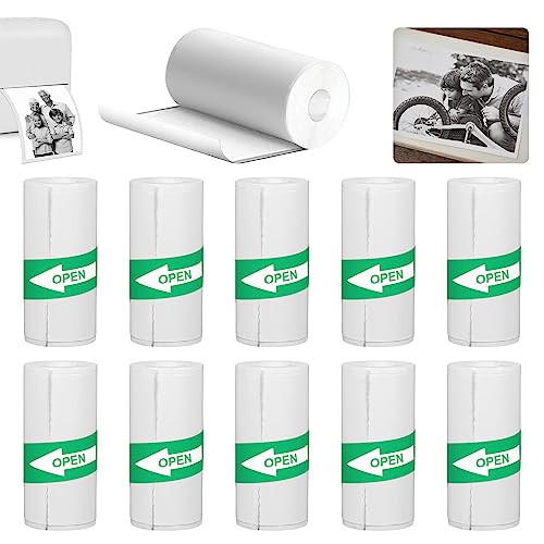 10* Mini Drucker Papier Thermopapier Selbstklebend Printer Sticker Papier Mini Thermodrucker Etiketten, für Fotos, Aufgabenliste, Notizen, Schwarz auf Weiß-57 * 25mm