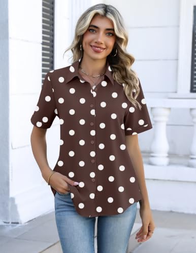 Image of Zeagoo Tops for Women Button Down Short Sleeve Shirts 2026 Polka Dot Top