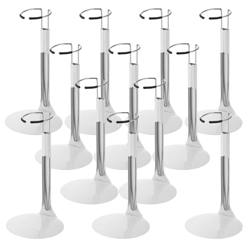 Image of Yaocom 12 Pcs Action Figure Stand Action Figure Display Holder with Expandable Waist Wire for 8 to 12 Model Bear Display Rack (White, Silver)