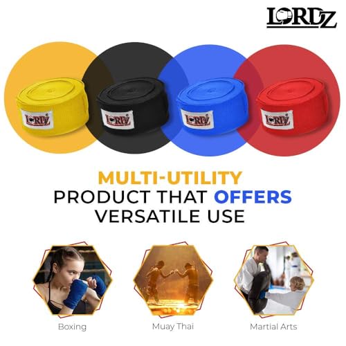 Image of Lordz Cotton /Nylon Boxing Hand Wraps (Set of 2) Combo Semi Elastic Hand & Wrist Support for Kickboxing Training Gym Workout (Size: 127 Inch)