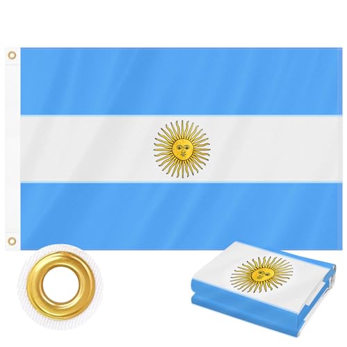 Argentina Flag 3x5 FT Outdoor, AR Flag Embroidered Sun Heavy Duty Outside