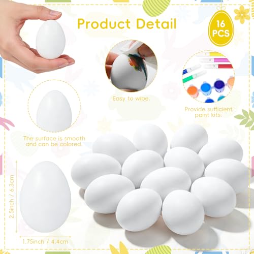Blurap Wooden Easter Eggs, 16pcs White Wooden Eggs for Crafts, Fake Egg Decorating Kit with Paints & Brushes, Egg Decorating Kit for Easter Décor, DIY Crafts, Basket Stuffers Fillers, Home Decor by Blurap - Image 2