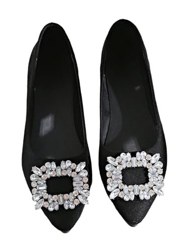 OYOANGLE Women's Rhinestone Ballet Flats Pointed Toe Slip On Elegant Casual Work Office Flat Shoes