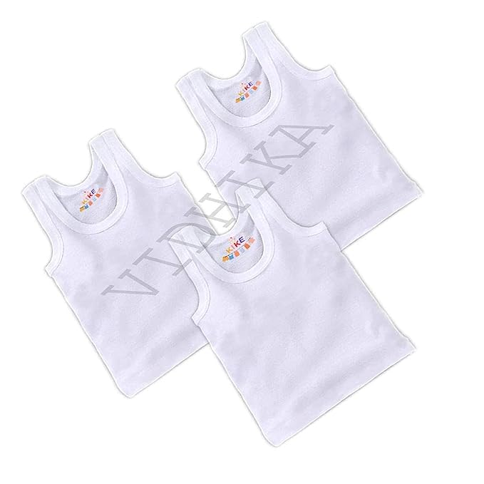 Image of KIKE Born Baby Pure Cotton Printed Regular Fit Sando Innerwear Baniyan Kids Vest Infants Sleeveless Undershirts for Cute Boys Girls Pack of 6 (0-3 Months, Plain White Vest)