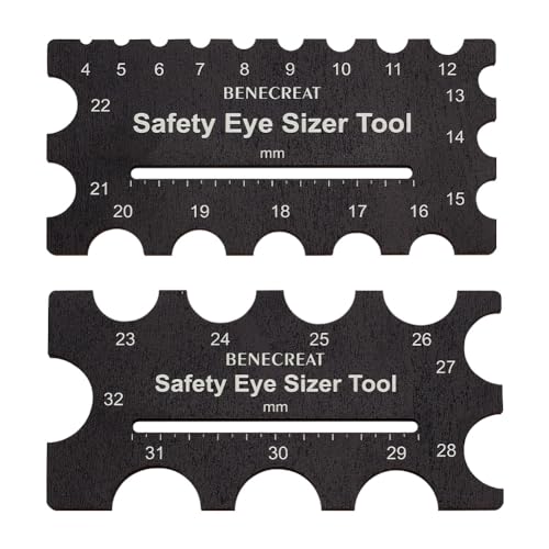 BENECREAT 2Pcs Wooden Safety Eyes Sizer Tool, 4~32mm Diameter Measuring Ruler, Crochet Tool for DIY Craft, Plush Bear Eye Installation, Doll Making, 3x6.3inch