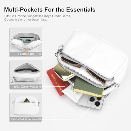 befen Genuine Leather Ladies Cross-Body Bag Over the Shoulder Bag Women White Camera Handbag Crossbody Mobile Phone Bag Purse with Multiple Pockets-White - Image 2