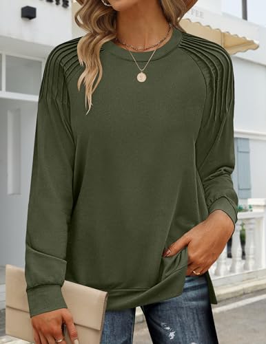 Zeagoo Fall Tops for Women 2025 Long Sleeve Shirts Casual Cotton Blouses Dressy Casual Pleated Tunics Sweartshirts2