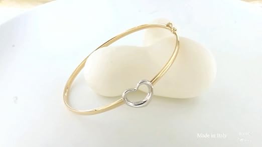 Pulsera De Oro 9 Quilates Lucchetta | Corazón En Oro Amarillo Y Blanco | Talla 17.5 Cm | Hecha En Italia