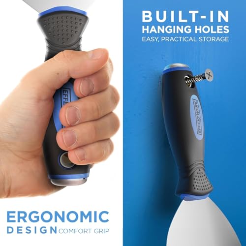 EFFEKTWERK Profi Spachtel Set - 5tlg Spachtel aus rostfreiem Edelstahl - 2x stabil zum Tapeten entfernen mit Anschliff & Metallplatte - 3x flexible Malerspachtel - Maler Werkzeug Spachtelset