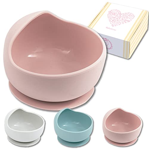 BabyGooⓇ ベビー食器 ひっくり返らない 赤ちゃん 離乳食 吸盤 すくいやすい シリコン くっつく お皿 赤ちゃん 人気 出産祝い 食品衛生検査済み(シェルピンク, ボウル単品)