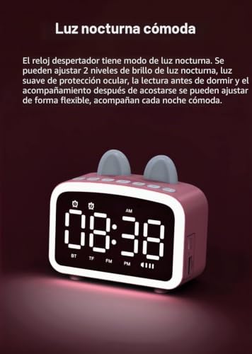 Altavoz Bluetooth con reloj despertador rosa contra las mañanas difíciles en casa 5
