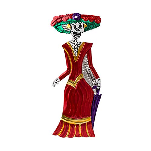 FANMEX - Fantastik - Figura de hojalata Mexicana con Calaveras - artesanía de Dia de Muertos (Catrina con Paraguas)