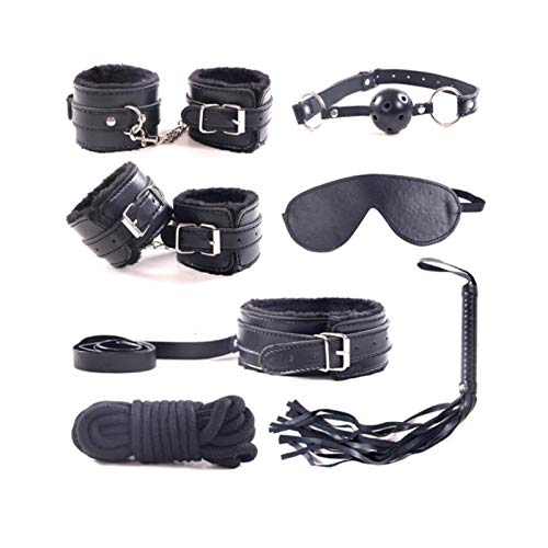 11Pcs / Set Prodotti del Sesso BDSM Bondage Manette Morsetti per capezzoli Gag Whip Corda Giocattoli del Sesso Strumenti per Adulti, Nero, 7PCS