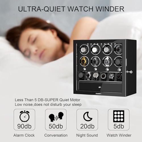 dukwin watch winder for 468 automatic watches lockable winders with watch holders and jewelry storage super quiet motor with high-gloss finish built-in illumination