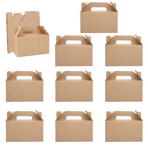 WEIWUXIAN 10 Piezas Kraft Papel Cajas Regalo con Asa, Cajas Cartón Kraft, Fuerte y Robusto, Cajas de Embalaje para Llevar, Adecuadas para Pasteles, Galletas, Pizza, Pollo Frito (19x11x10 cm)