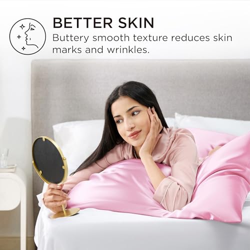 Image of Bedsure King Size Satin Pillowcase Set of 4 - Pink Silky Pillow Cases for Hair and Skin, 20x36 Inches, Pillow Covers with Envelope Closure, Similar to Silk, Gifts for Women & Men