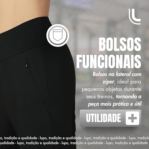 Lupo Calça Moletom Bolsos Laterais Leve Jogger Punho e Cós Elástico Feminino Adulto, Preto, M