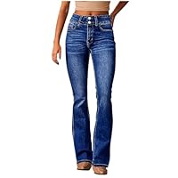 KUIH Ladies Bootleg Jeans High Waisted Pull On Stretch Jeans Skinny Boot Cut Trouser Casual Denim Pants with Pockets Office Work Everyday Wear