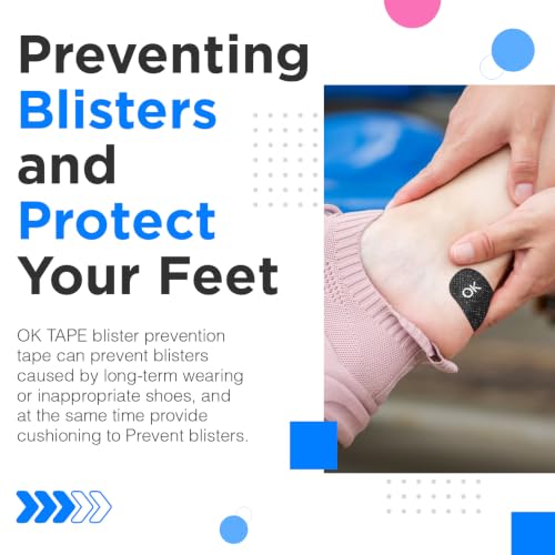Image of OK TAPE Pre-Cut Blister Bandages for feet | Blister Prevention Tape for Feet, Fingers, Toes | 1.2in x 3.5in,Black,100PCS