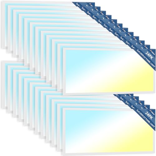 Amico 24 Pack 2x4 LED Flat Panel Light Fixture, 6250 LM, 4000K/5000K/6500K, 30W/40W/50W, Dimmable 0-10V, LED Drop Ceiling Lights for Office Commercial Use, Dustproof ETL Listed, FCC, DLC