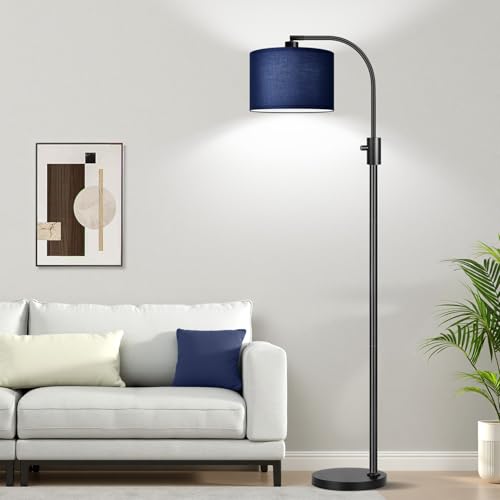 Image of Nintiue Upgraded Modern Arc Dimmable Tall Standing Floor Lamp with Blue Shade, 1200 Lumens LED Bulb Included, for Living & Reading Room, Bedroom, Office & Nursery, Black